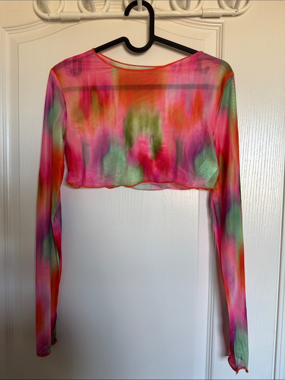 NWOT Missguided Multicolor Sheer Tie-Dye Cropped Long Sleeve Top